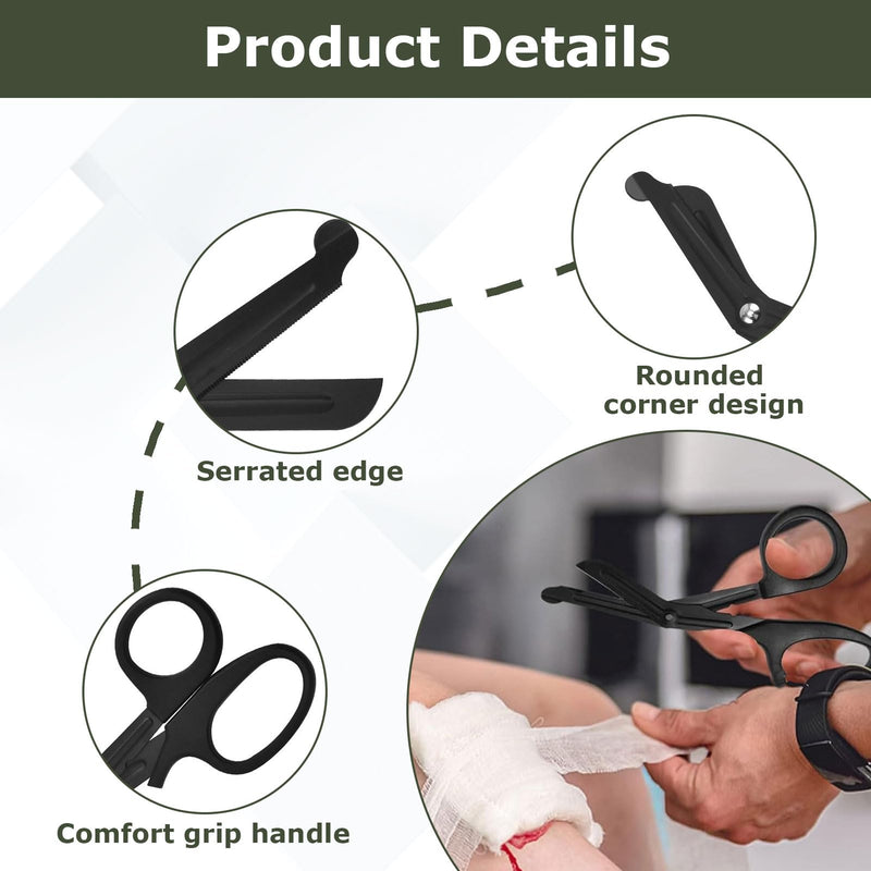 Medical Bandage Scissors, Medical Scissors, Stainless Steel Bandage Scissors, 15 cm, Bent Stealth Black for Nurses, Medical Students, Emergency Room (Black and Green)