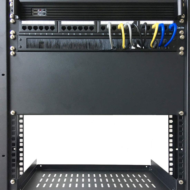 Jingchengmei 1U Disassembled Rack Mount Cable Management Panel with Brush for Cable Entry for 19-Inch Rack or Cabinet Black (BF01UAB2) Brush Panel