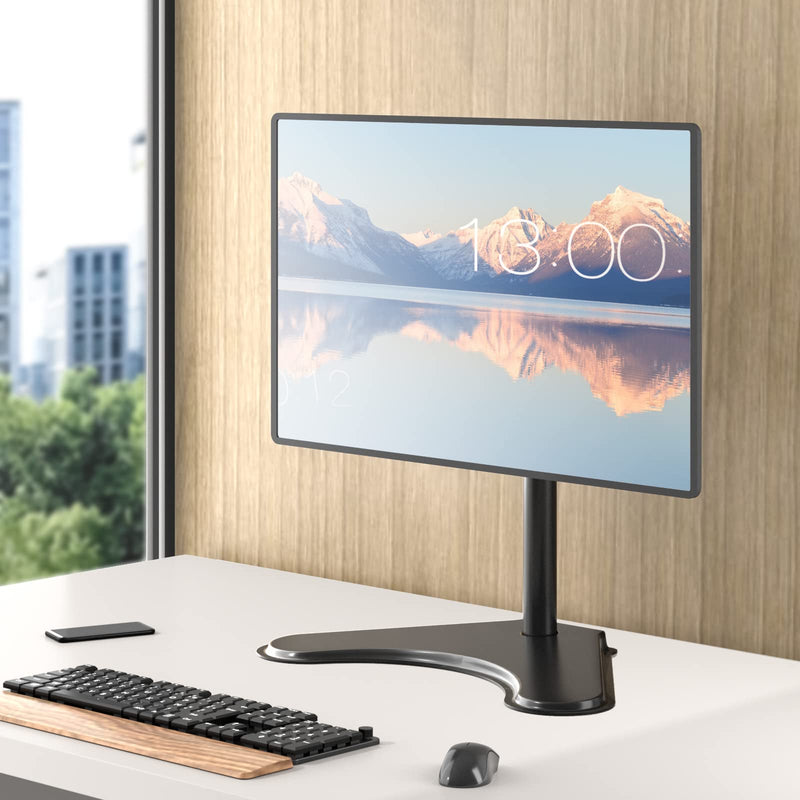 WALI Single Monitor Stand, Adjustable Monitor Stand for One Screen up to 32inch, Universal Freestanding Monitor Stand for hp acer lg Monitor with monting Holes 75 to 100mm (MF001),Black Black