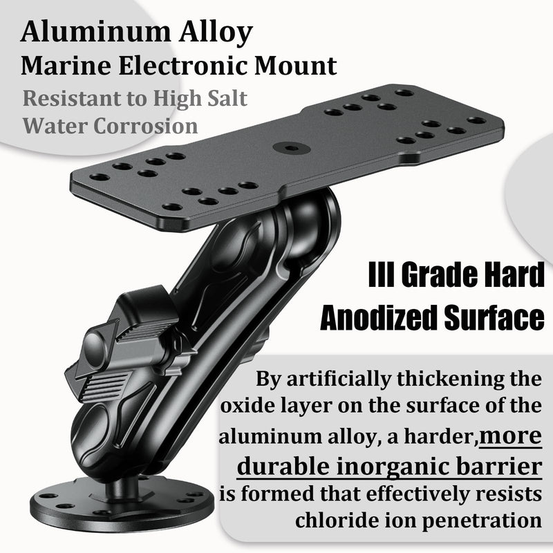 LOKTENWO Aluminum Alloy Fish Finder Mount, Marine Electronic Mount | With B Size 1" Ball Rectangle Plate, 5.9" Medium Arm, AMPS Hole Round Base Compatible with Garmin, Lowrance, Raymarine