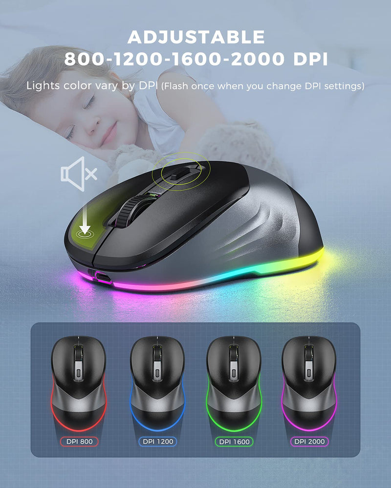 Wireless Mouse, Jiggler Mouse for Laptop - LED Mouse Rechargeable Computer Mice Mouse Mover Undetectable Random Movement with On/Off Button Keeps Computer Awake - Black&Grey Black & Grey Mouse