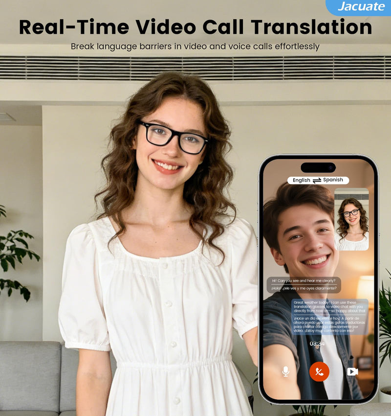 AI Smart Bluetooth Glasses for Men and Women with Translation | Real-time translation (115 languages), Glasses with speakers, Hands-free calls, Blue-light protection, for iOS/Android. Black frame Anti-Bluelight Lense