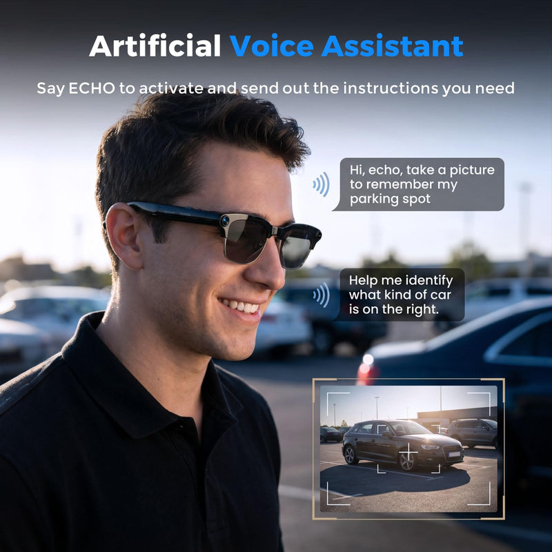 AI Smart Glasses with Camera and Bluetooth, 4K Recording Glasses Video and Audio, 8MP Smart Sunglasses with 3 Lenses, Real-Time Translation, AI Assistant, Open-Ear Music, Object Recognition Black