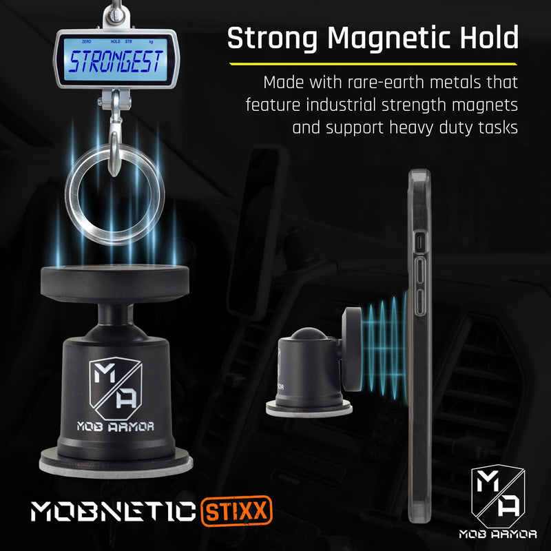 Mob Armor MobNetic Stixx - Phone Holder for Your Car, Magnetic Phone Mount for Trucks, Jeeps, and More - 90º Tilt & 360º Rotation, Compatible with iPhone & Android Smartphones