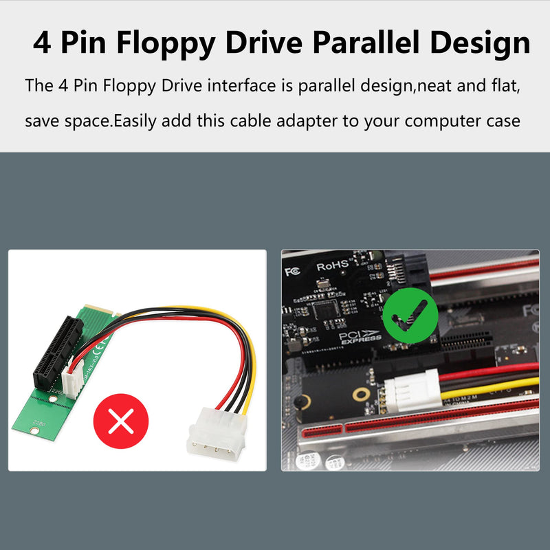 GELRHONR NGFF M.2 to PCI-E 4X 1X Riser Card,M.2 Key M 2260 2280 SSD Port to PCIE Adapter with LED Indicator SATA 15pin Power Riser for Bitcoin Miner Mining-Black