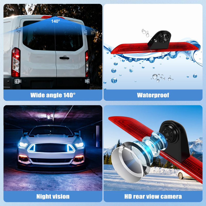 Brake Light Backup Camera for Ford Transit 2014-2018, 140° Wide Angle Wired Rear View Camera with IP67 Waterproof, Night Vision, 720P HD, PAL Signal, Parking Assist for Van Truck