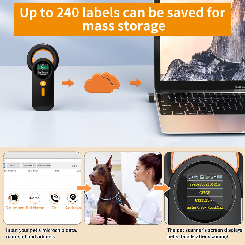 Symcode Animal Microchip Scanner with 1.44IN TFT Display, Bluetooth Wireless Pet Chip Scanner RFID Reader ISO11784/85/FDX-B/EMID 240 Records Data Storage Upload to PC New for 2024