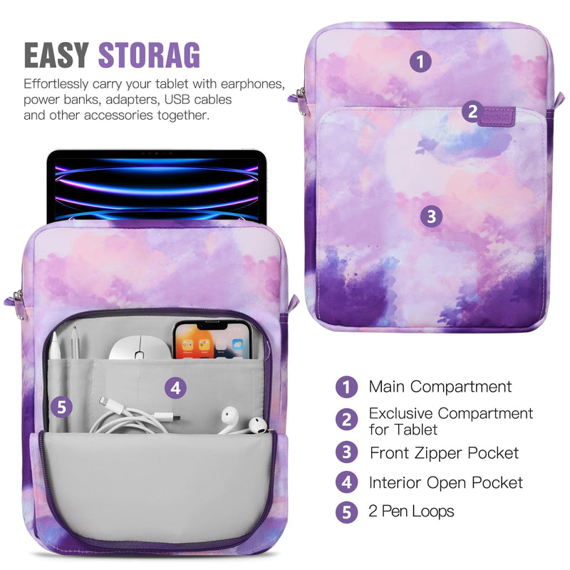 TiMOVO Tablet Case with Shoulder Strap Compatible with iPad, iPad Air, iPad Pro, Galaxy Tab S9 2023, Galaxy Tab A8 10.5 9-11 Watercolor Purple