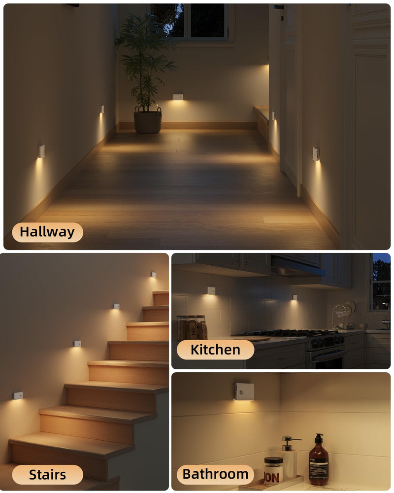[AUSTRALIA] - EZVALO 6 Pack Motion Sensor Night Lights, Sync LED Stair Lights Indoor, 1500mAh Rechargeable, Magnetic & Dimmable, 3000K Soft White, Portable Nightlight for Hallway, Stairs, Bathroom, Bedroom 6pack 