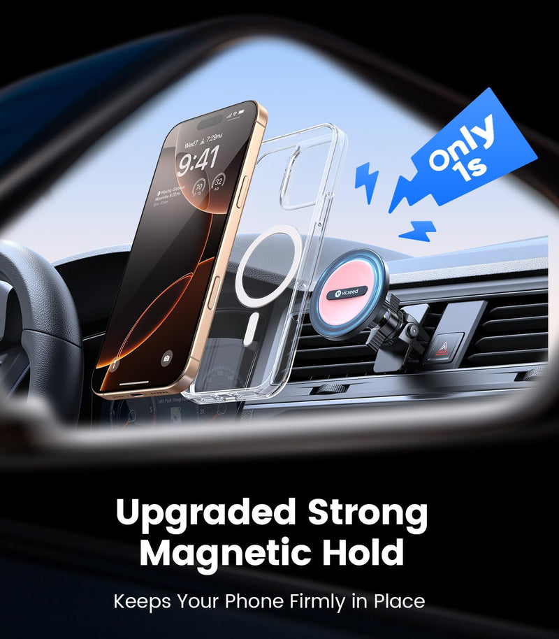VICSEED for MagSafe Car Mount [Upgraded Strong Magnetic & Won't Break Vent] | Stable Travel Magnetic Phone Holder, 360° Adjustable, Hands Free for iPhone 17 16 15 14 13 12 Pro Max All Phones, Pink