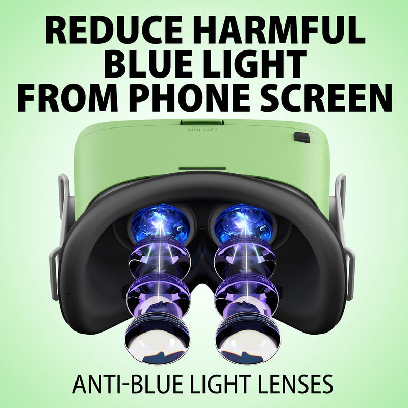 DESTEK V5 VR Headset for Phone w/VR Gamepad, 128 Premium VR apps Included, Anti-Blue Eyes Protected HD Lenses, 110° FOV Virtual Reality Headsets for iPhone, Android Phone