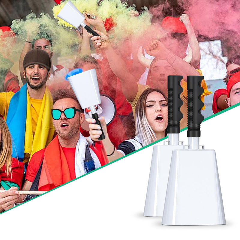 10 Inch Cowbell with Handle, Noise Maker Cow Bell, Steel Cheering Bell for Sports Events Graduations Party Chimes, Percussion Musical Instrument (White 2 PCS) White 2 PCS