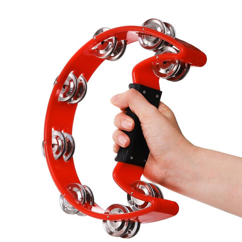 12 Pcs Tambourines for Adults, Hand Held Half Moon Tambourine with Foot Tambourine Wood Rhythm Sticks and Egg Shakers, Double Row Metal Jingles Hand Percussion Instrument Set for Party