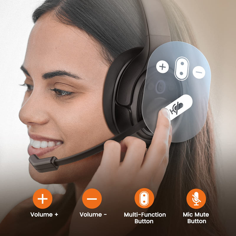 EKSA Trucker Bluetooth Headset with Microphone, 164ft Wireless Headphones with AI Noise Cancelling(ENC), 57Hrs Worktime, Truck Drivers Headset with Mute Button for Cell Phone PC Home Office Work H1