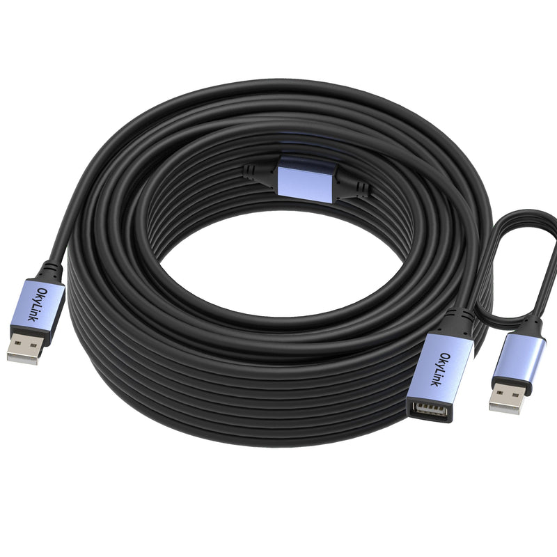 OkyLink Active USB 2.0 Extension Cable A to A, Male to Female 65ft(20M) | 480Mbps Signal booster cord, compatible with printer, mouse, keyboard, scanner, camera USB2.0 65ft (20m)