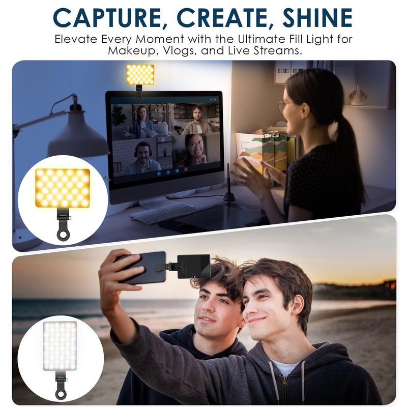 [AUSTRALIA] - Selfie Light with Front & Back Clip, Eagerey 60 LED Portable Phone Light, Rechargeable Fill Light for TikTok Tablet/Laptop, iPad, Conference Vlog Video, 3 Light Modes, CRI 95+ Clip on Light 