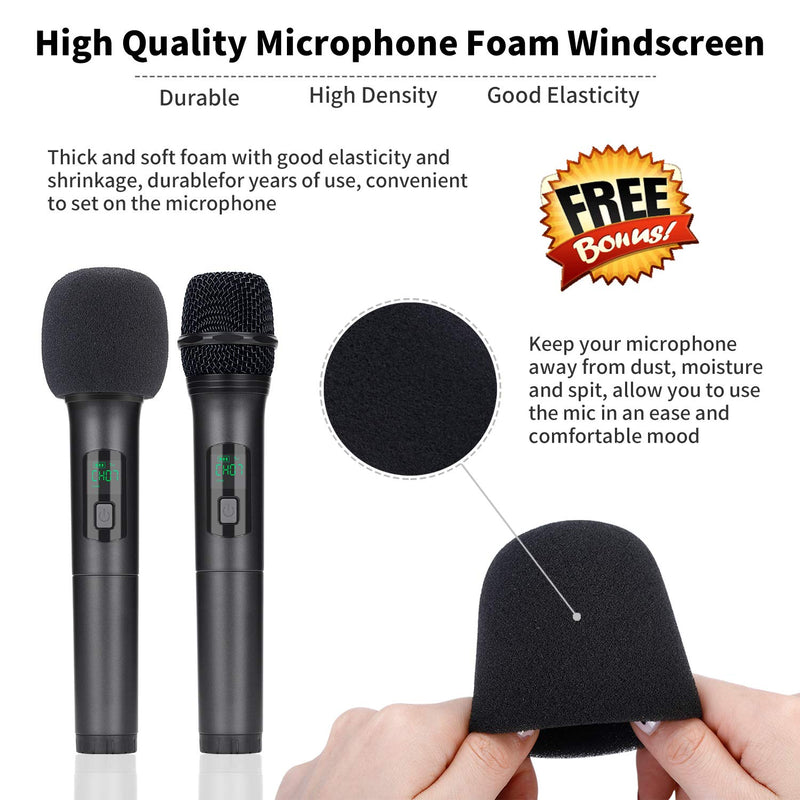 K380A Wireless Microphones - Dual UHF Handheld Cordless Mics with Rechargeable Bluetooth Receiver - Karaoke/Speech/Church (Elegant Black)