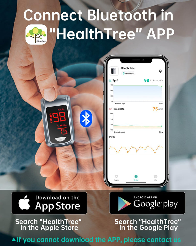 HOLFENRY Bluetooth Pulse Oximeter Finger Oximeter with App, Oxygen Saturation Meter Finger, Blood Oxygen Meter Finger for Heart Rate, Free App (Grey) gray