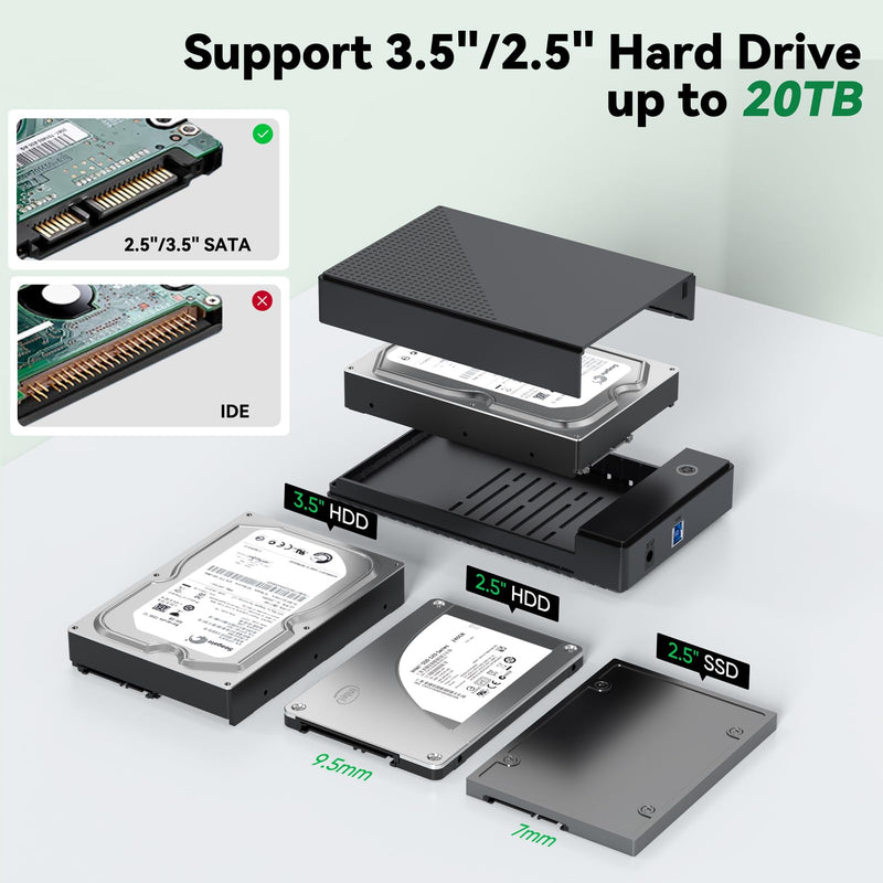 3.5 Hard Drive Enclosure Bundle SATA to USB Adapter with Power with 12V 24W Adapter External Hard Drive Cable
