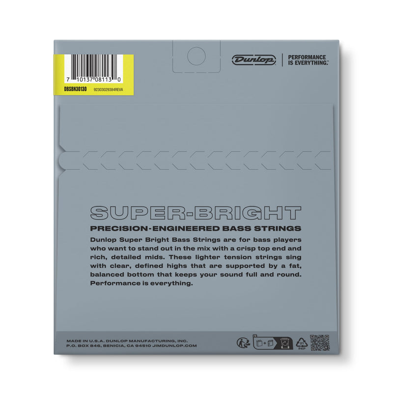 Dunlop DBSBN30130 Super Bright Bass Strings, Nickel Wound, Medium.030-.130, 6 Strings/Set 6-STRING 30-130 FULL SCALE
