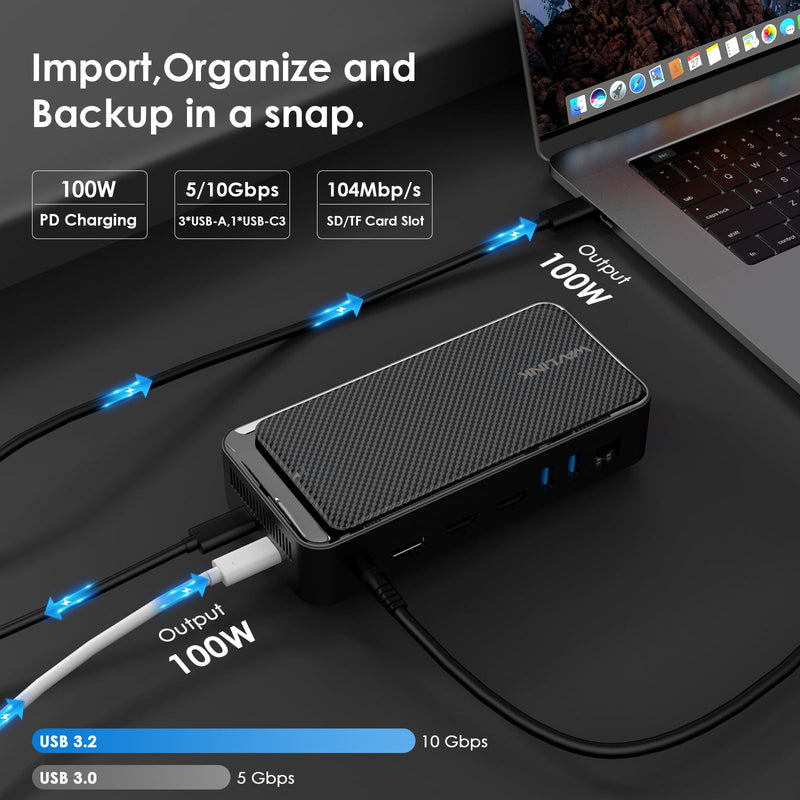 WAVLINK Laptop Docking Station 3 Monitors, 12-1 USB Hub with 10Gbps M.2 PCIe/SATA SSD Enclosure, Expands MacBook/Mac mini (M4/M3/M2/M1), 4K@60Hz HDMI/DP, 100W PD, with 20V2A Independent Power Adapter