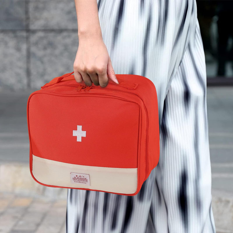 JDBlissful Medicine Bag, Travel Pharmacy Bag, Pack of 2, Large Capacity, Waterproof Emergency Bag, Empty First for Portable Medicine Bag for Home, Office, Portable Medical Bag - Red, Casual
