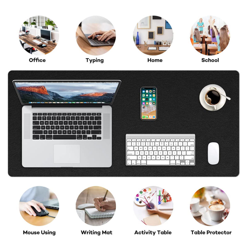 RostiKong Desk Mat Dual Use Office Desk Pad on Top of Desks PU Leather Desk Blotter Protector Computer Laptop Keyboard Writing Mouse Pad Waterproof Decorative Desk Cover Protector (16'' x 32'' Black) 16'' x 32'' Black + Black