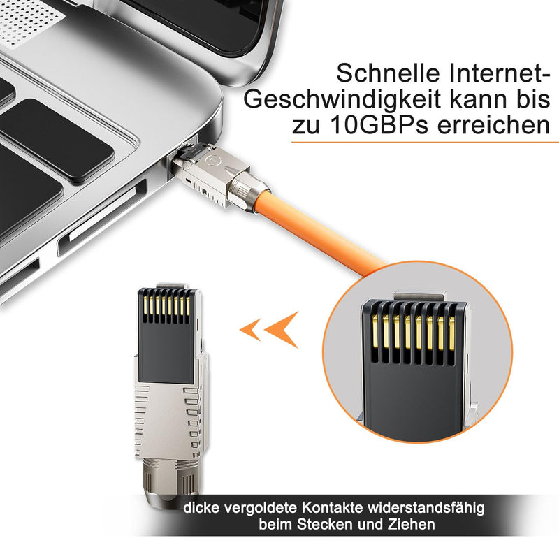 FGB 10 Gbps RJ45 CAT7 Network Plug Lan Connector LSA Shielded RJ45 Connector Toolless for Installation Cable 600 MHz for Patch Cable Installation Cable CAT7 CAT6A, Pack of 4 4 Stück