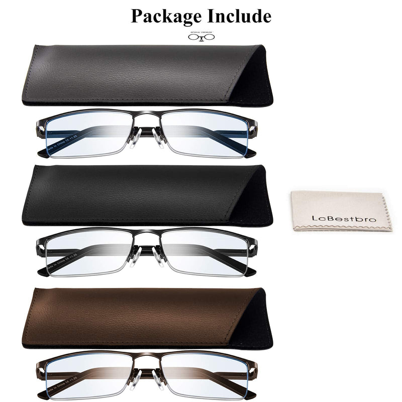 Reading Glasses for Men, 1.5 Blue Light Blocking Reading Glasses Metal Readers 3 Pack(gun/Black/Brown) 1.5 x