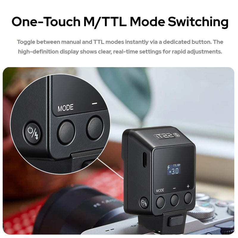 GODOX IT22S TTL Mini Camera Flash for Sony, 1.5s Recycling 700 Flashes,USB-C Charge, Hot Shoe Triggering, with Magnetic Diffuser Filters, Compatible with A7III A7IV A7II A6500 A6300 A6700 Camera