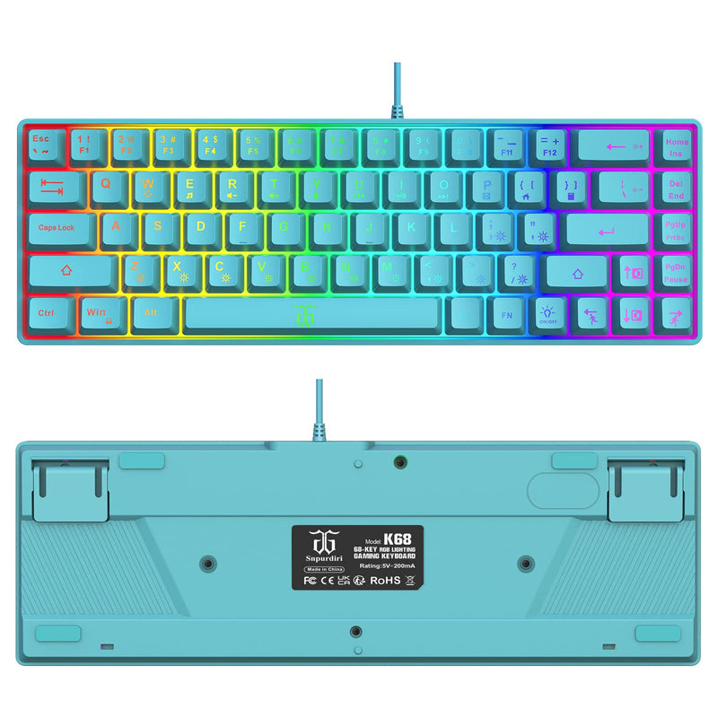 Snpurdiri 60% Membrane Gaming Keyboard,RGB Compact Wired Small Keyboard, Strong Mechanical Feel for PC/Mac Gamer, Typist, Travel, Easy to Carry on Business Trip(68 Keys,Blue) Blue