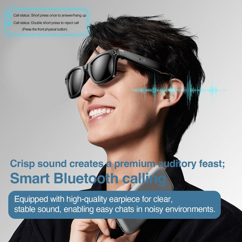 AI Smart Glasses With Camera,HD Photo & Video,Bluetooth Sunglasses Built-in Speakers,Wireless Music & Call Black