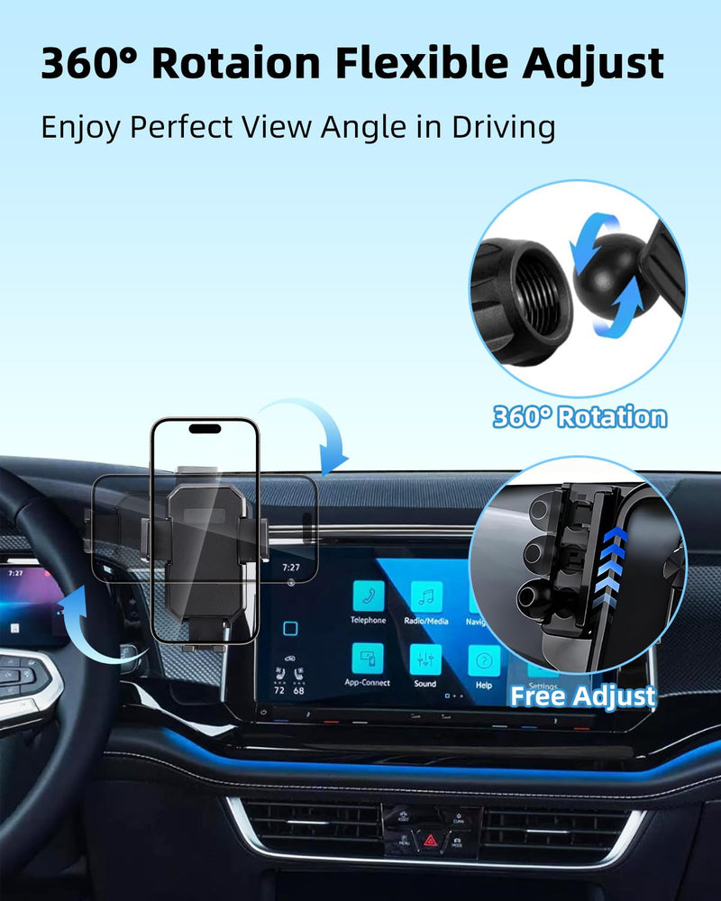 PZK Car Phone Mount for 2024-2026 VW/Volkswagen Atlas/Altas Cross Sport | SE/SEL/Premium R-Line /R-Line Accessories 12-inch Screen Auto Lock Phone Holder 360° Rotation Not Affect Vent Phone Stand Without Extension Rod