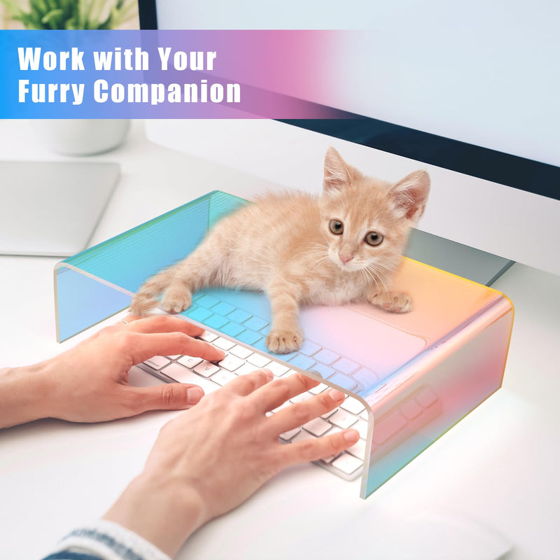 NiHome Iridescent Acrylic Computer Monitor Stand, Acrylic Laptop/PC Riser | Colorful Desktop Stand, Acrylic Monitor Riser, Durable, Ergonomic Design, Space Saving for Home and Office