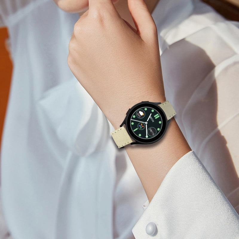 2 Pack Leather Band(Green,Cream) Compatible with Samsung Galaxy Watch 46mm,Watch 3 45mm,Gear S3 Frontier Classic,Top Grain Genuine Leather 22mm 20mm Watch Band for Women Men