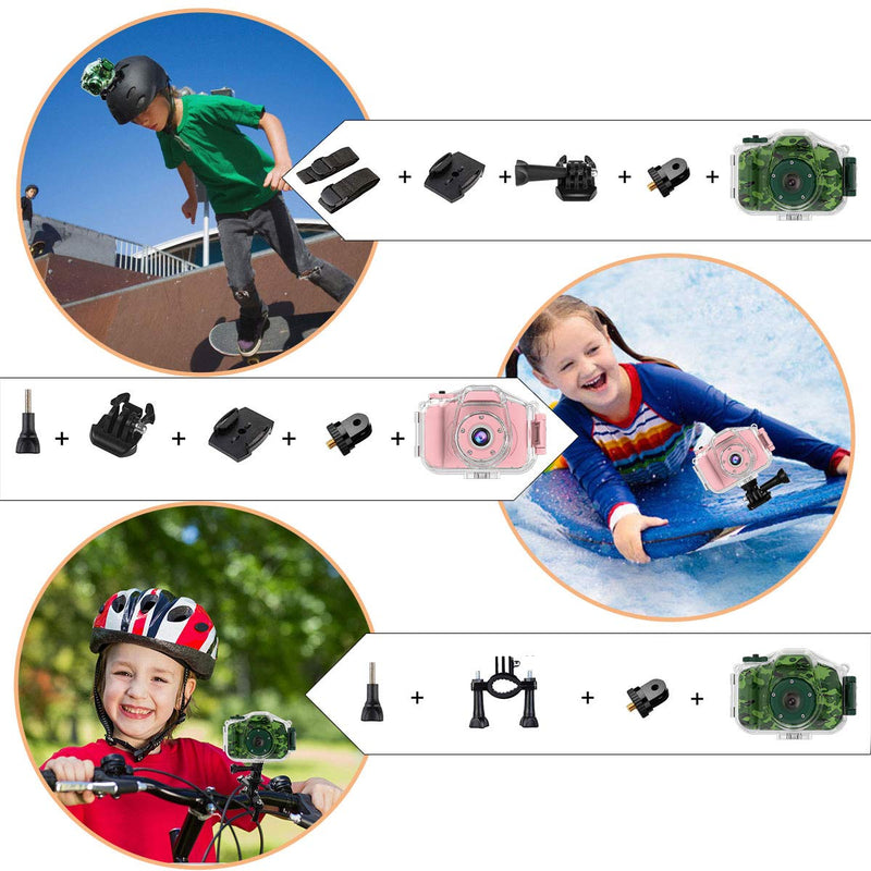Waterproof Camera for Kids, Christmas Birthday Gifts for Boys Girls 3-12 Year Old, Mini HD Toddler Digital Video Children Travel Camcorder, 2 Inch IPS Screen with 32GB Card (Green) Green