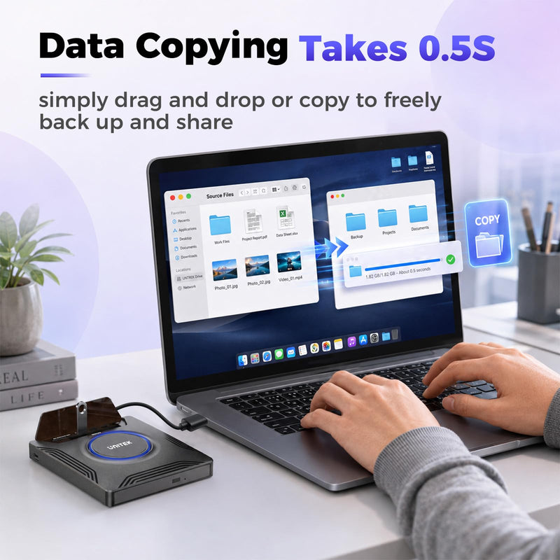 Unitek External CD DVD Drive for Laptop, 7 in 1 USB C Disc Reader with SATA | Portable External Optical Disc Drive, CD/DVD +/-RW with SATA Interface CD ROM DVD Player for Laptop Desktop PC Mac Windows