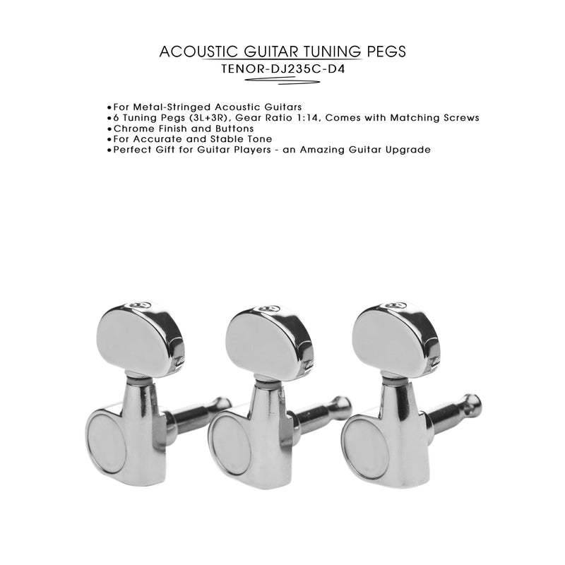 DJ235C-D4 TENOR Acoustic Guitar Tuners, Tuning Key Pegs/Machine Heads for Acoustic Guitar with Chrome Plated Finish and Chrome Plated Buttons. TENOR 235 TENOR-DJ235C-D4