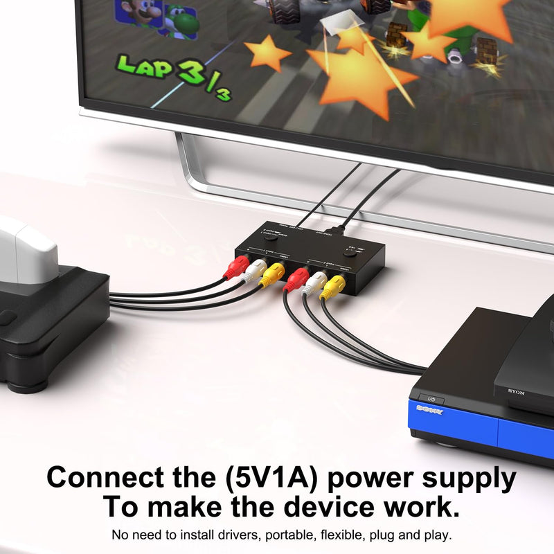 [AUSTRALIA] - Dingsun 2 Port AV to HDMI Converter, RCA to HDMI Adapter Support 16:9/4:3 Compatible with WII, N64, PS2, VHS, VCR DVD Players etc 2Port RCA to HDMI Converter 