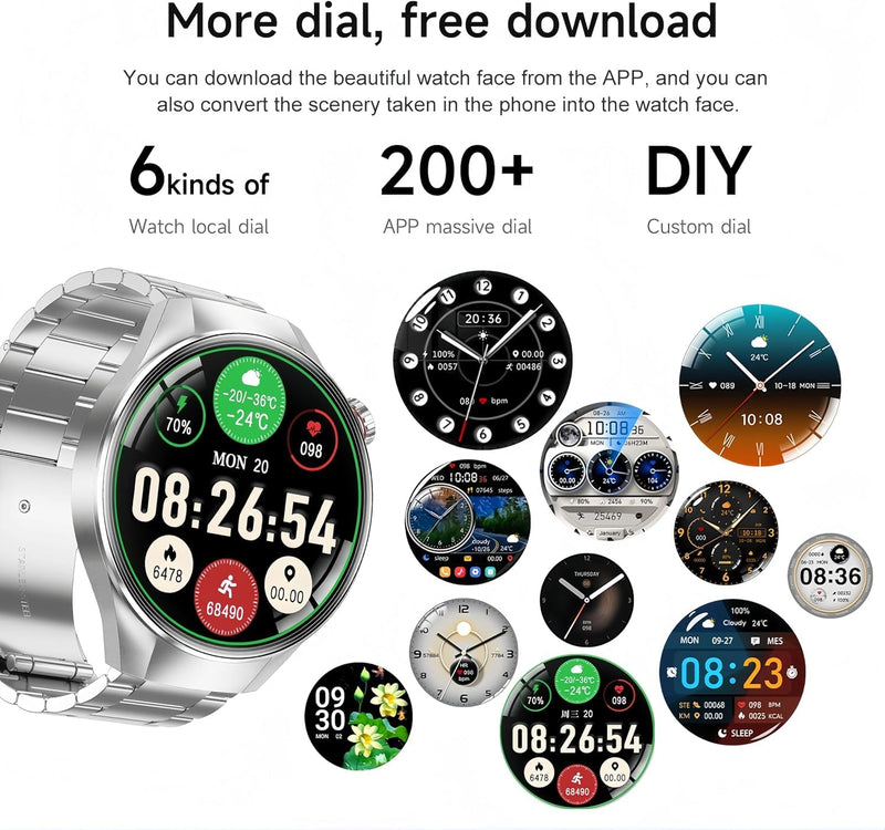 Military Grade Tactical Smart Watch for Men,1.75" Large Crystal Clear HD AMOLED Touchscreen Smartwatches for Android iOS,Fitness Tracker with 110+Sport Modes/Heart Rate/Sleep Monitor (Black) Black
