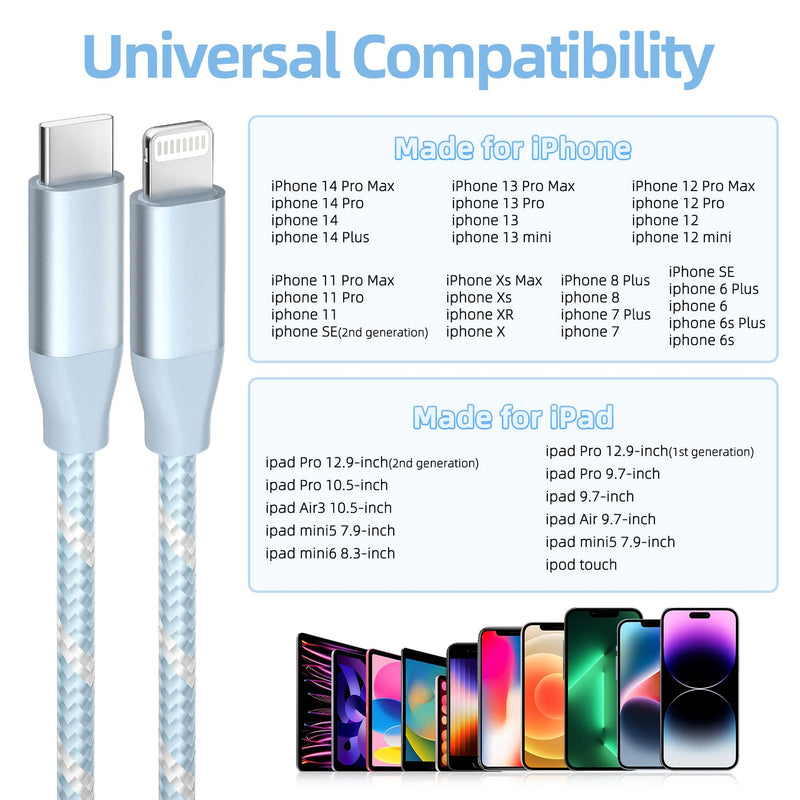[AUSTRALIA] - USB C to Lightning Cable 3 Pack 6FT Apple MFi Certified iPhone Charger Fast Charging Type c to Lightning Cable iPhone Fast Charger for iPhone 14 13 12 11 Pro Max Xr Xs 8 and More 
