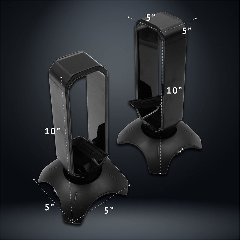 Tilted Nation RGB Headset Stand and Gaming Headphone Stand for Desk Display with Mouse Bungee Cord Holder - Gaming Headset Holder with USB 3.0 Hub for Xbox, PS4, PC - Perfect Gaming Accessories Gift Black
