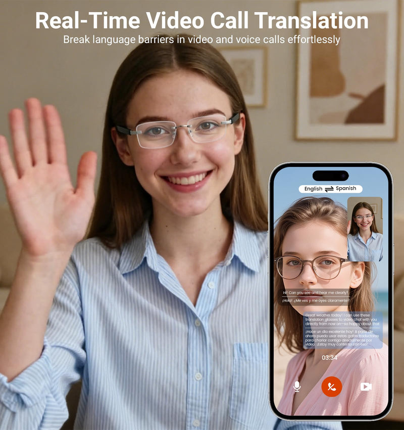 AI Smart Bluetooth Glasses for Men and Women with Chat GPT, Translation Glasses with 115 Languages and Rimless Photochromic Lens, Hands-Free Calls, UV Protection Translator Sunglasses for Music, work Black Temples Photochromic Lenses