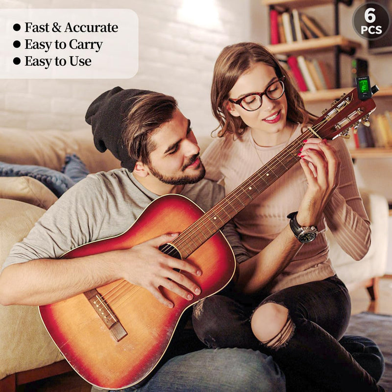 Guitar Tuner Clip On Ukulele Tuner for All Instruments Guitar Bass Ukulele Violin banjo Tuner (Tuner 6 Pack) Tuner 6 Pack