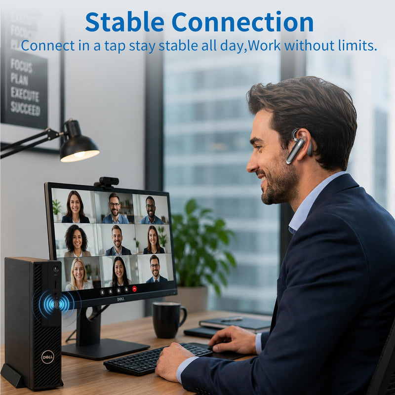 Bluetooth Headset with USB Dongle,Wireless Headset with Mic for Work | Bluetooth 6.1,24H Talk Time&10H Playtime via USB,Dual connect & Mute Bluetooth Earpiece with Noise Canceling for Work Trucker Phantom Black