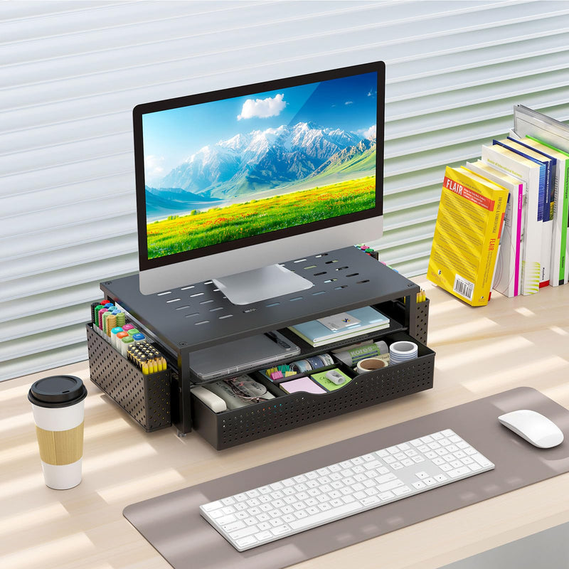 gianotter 4-Tier Paper Letter Tray and Computer Monitor Stand Riser (Black)