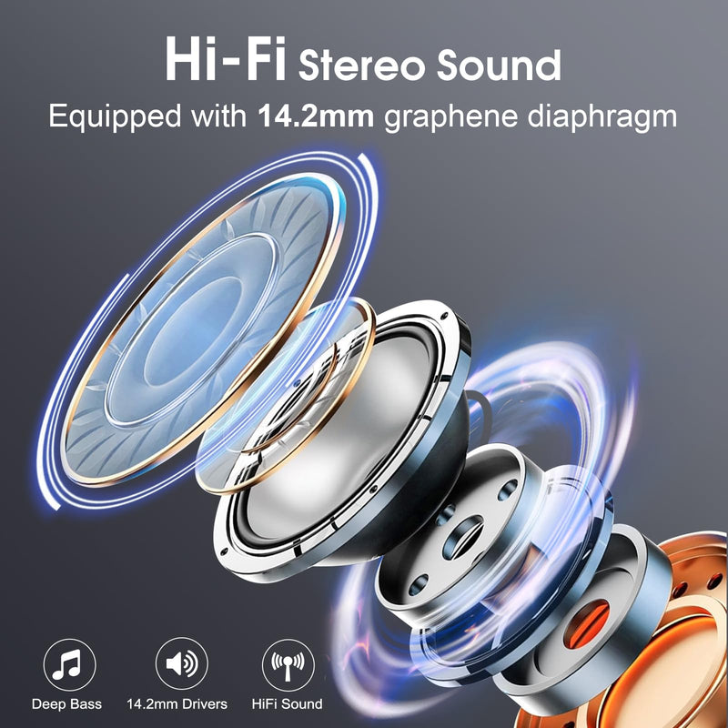 Aptkdoe Wireless Earbuds 75H Bluetooth 5.4 Sport Headphones with Earhooks | IPX7 Waterproof In-ear Buds Feature ENC Noise Cancelling Mic. Stereo Sound Device for Gym Running Workout, Iron Gray