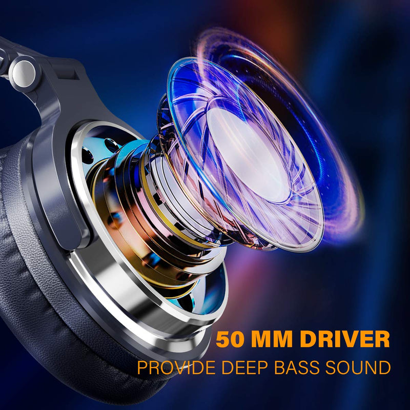 OneOdio Over Ear Headphone, Wired Bass Headsets with 50mm Driver, Foldable Lightweight Headphones with Share Port and Mic for Recording Monitoring Mixing Podcast Guitar PC TV (Dark Blue) Dark Blue One Size
