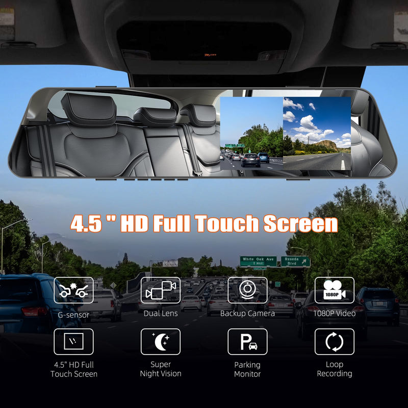 [AUSTRALIA] - Mirror Dash Cam for Cars,4.5 Inch Rear View Mirror 1080P Front and Rear View Dual Cameras,Super Night Vision,Parking Assistance,24H Parking Monitor,Waterproof Backup Camera 4.5 Inch 1080P 