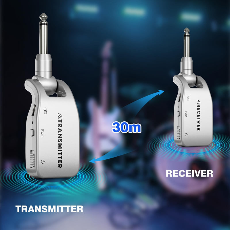 Wireless Guitar System 2.4 GHz with 6 Channels Rechargeable Lithium Battery Transmitter Receiver for Electric Guitar Bass Keyboard Piano
